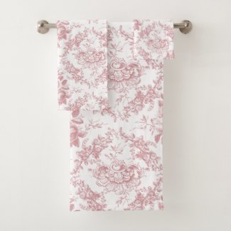 Elegant Engraved Pink and White Floral Toile Bath Towel
Set