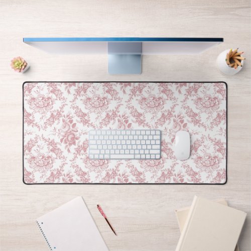 Elegant Engraved Pink and White Floral Toile Desk Mat