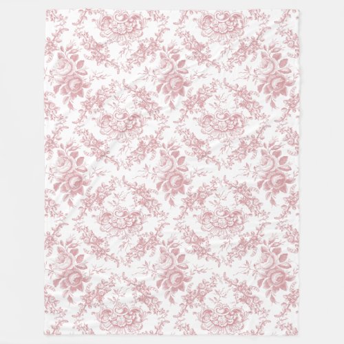 Elegant Engraved Pink and White Floral Toile Fleece Blanket