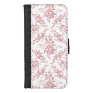 Elegant Engraved Pink and White Floral Toile iPhone 8/7 Wallet Case