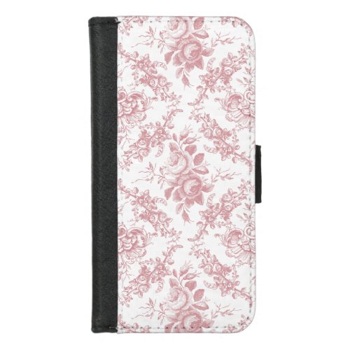 Elegant Engraved Pink and White Floral Toile iPhone 87 Wallet Case