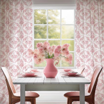 Elegant Engraved Pink and White Floral Toile Sheer Curtains