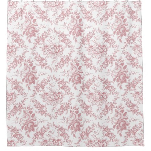 Elegant Engraved Pink and White Floral Toile Shower Curtain