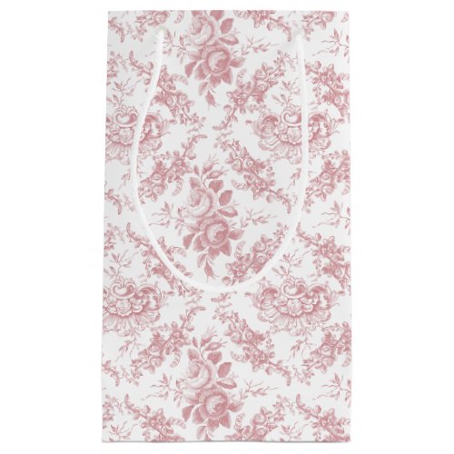 Elegant Engraved Pink and White Floral Toile Small Gift Bag