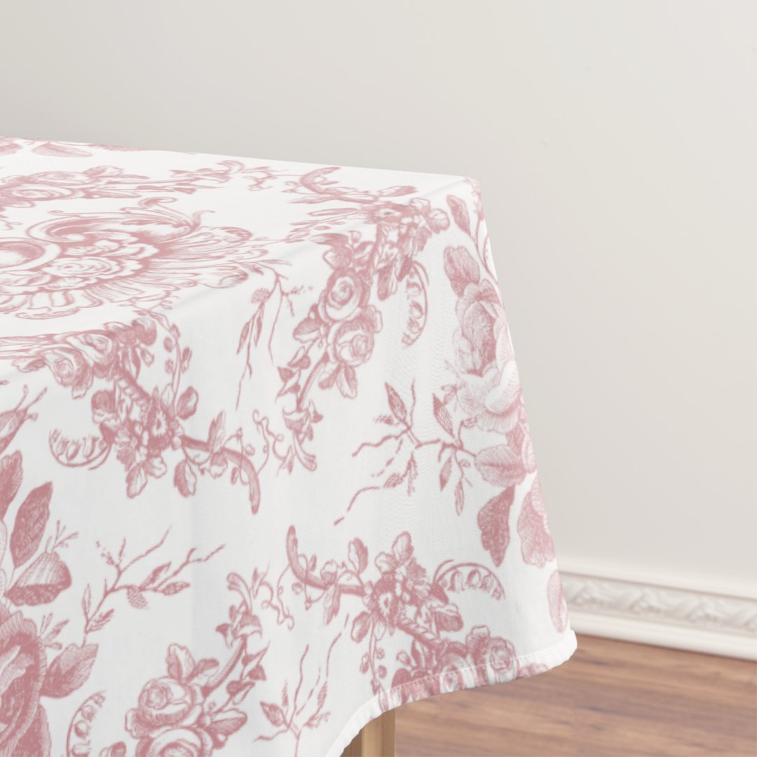 Elegant Engraved Pink and White Floral Toile Tablecloth Zazzle