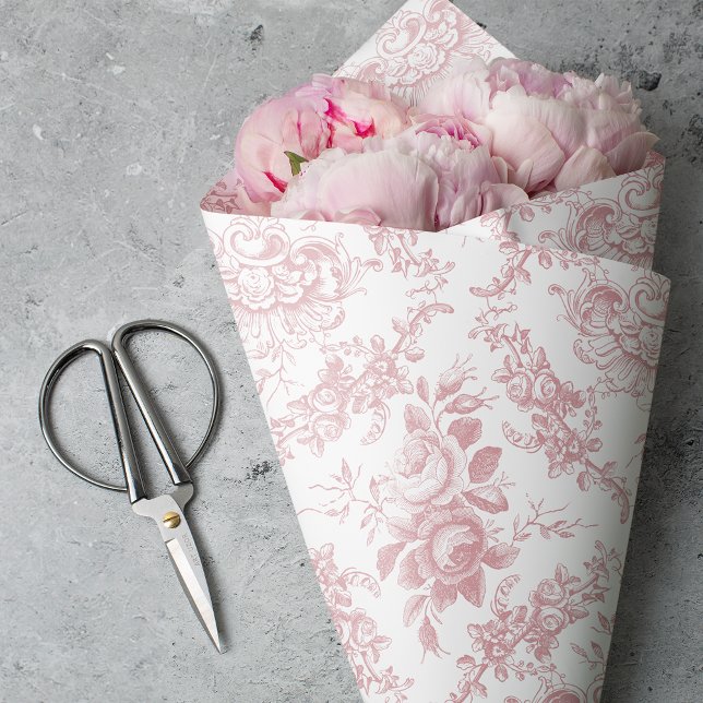 Elegant Engraved Pink and White Floral Toile Tissue Paper (Creator Uploaded)
