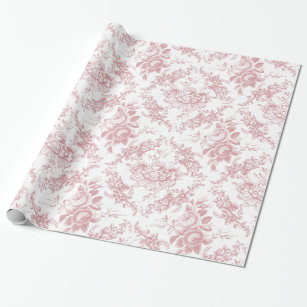 Elegant Engraved Pink and White Floral Toile Wrapping Paper