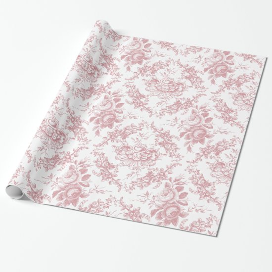 Elegant Engraved Pink and White Floral Toile Wrapping Paper