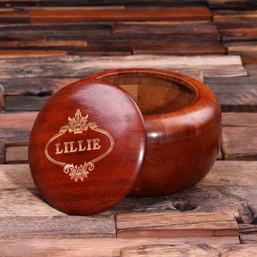 Elegant Engraved Round Natural Wood Keepsake Bowl (Inside)