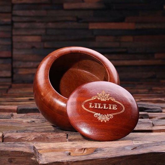 Elegant Engraved Round Natural Wood Keepsake Bowl (Inside)