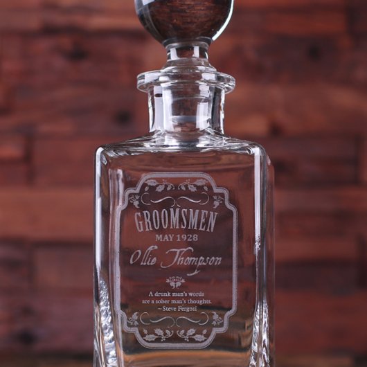 Elegant Engraved Square Glass Whiskey Decanter (Front)