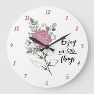 Elegant Enjoy The Little Things Quote Pink Rose Large Clock