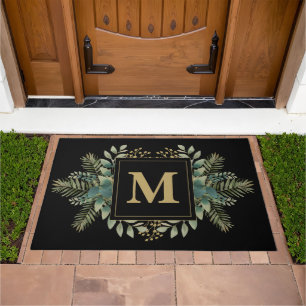 Elegant Entry: Black and Gold Foliage Doormat