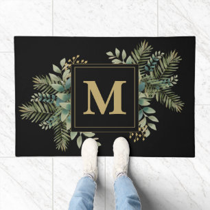 Elegant Entry: Black and Gold Foliage Doormat