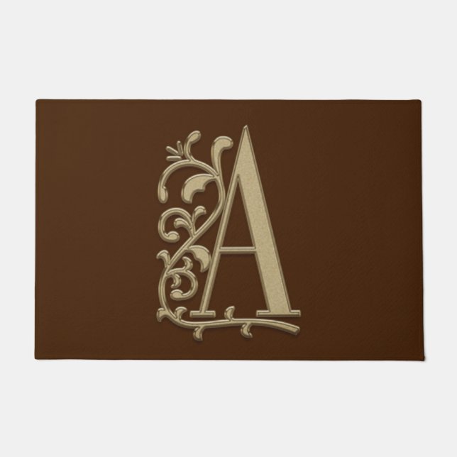 Elegant Entry Monogram A Initial on Brown Doormat (Front)
