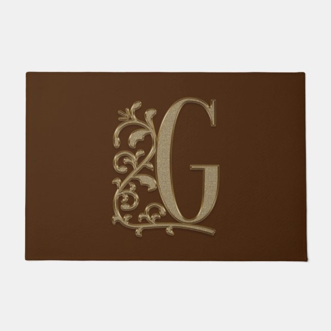Elegant Entry Monogram G Initial on Brown Doormat (Front)