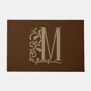 Elegant Entry Monogram M Initial on Brown Doormat