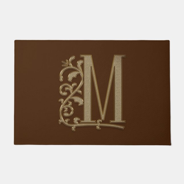 Elegant Entry Monogram M Initial on Brown Doormat (Front)