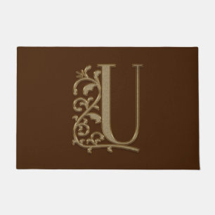 Elegant Entry Monogram U Initial on Brown Doormat