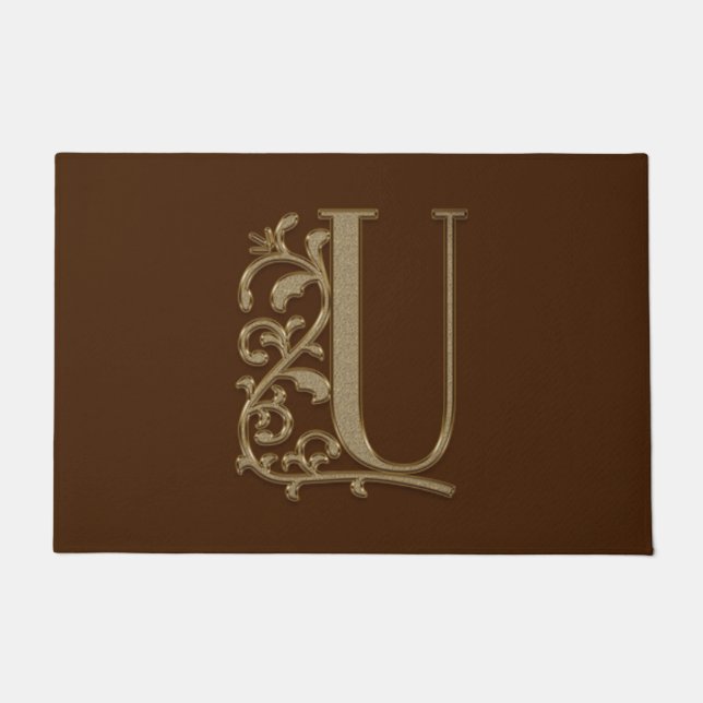 Elegant Entry Monogram U Initial on Brown Doormat (Front)