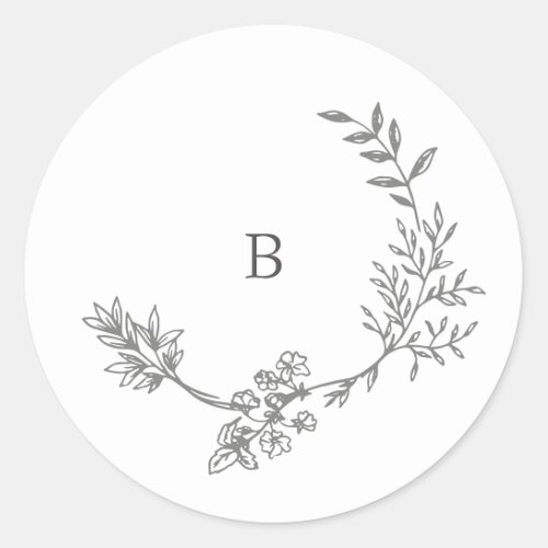 Elegant Envelope Black Floral Monogram Wreath Classic Round Sticker
