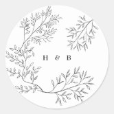 Monogram Vintage Elegant Floral Rose Black Wedding Classic Round Sticker