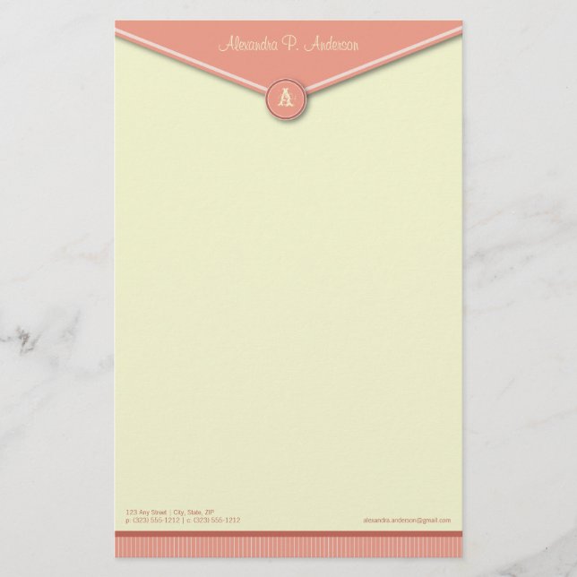 Elegant Envelope (melon) Monogram Stationery (Front)
