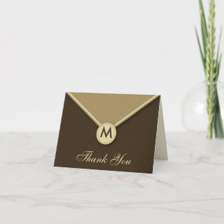 Elegant Envelope Monogram Mocha Thank You Card