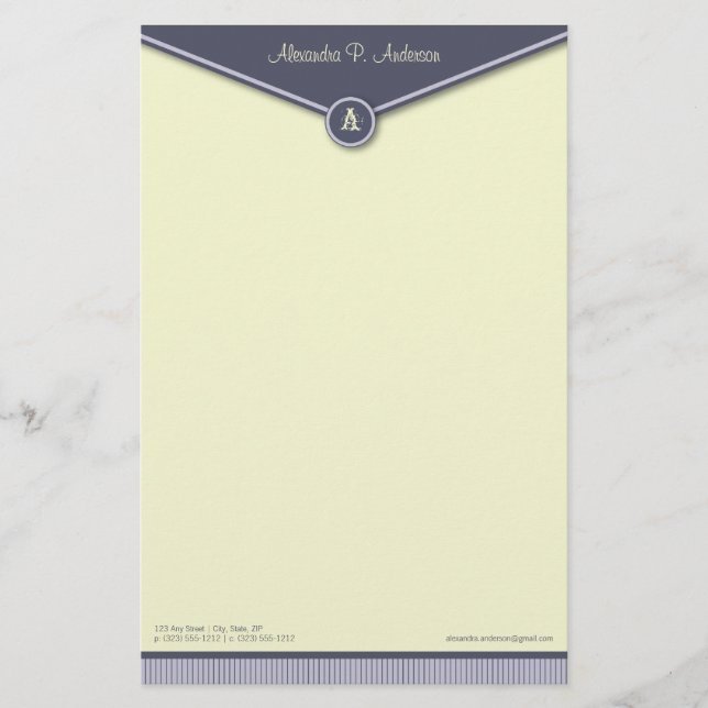 Elegant Envelope (periwinkle) Monogram Stationery (Front)
