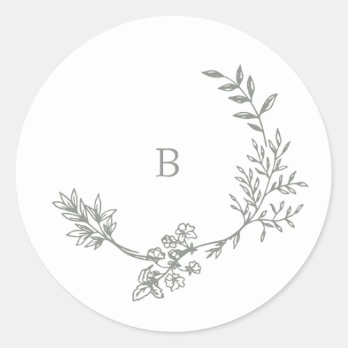 Elegant Envelope Sage Green Floral Monogram Wreath Classic Round Sticker