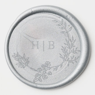 Elegant Envelope Silver Floral Monogram Wreath Wax Seal Sticker
