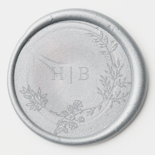 Elegant Envelope Silver Floral Monogram Wreath Wax Seal Sticker