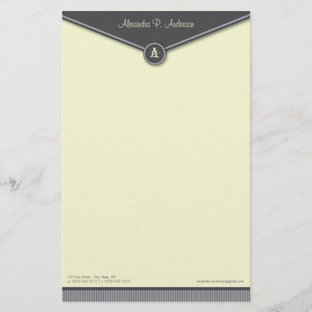 Elegant Envelope (slate) Monogram Stationery (Front)