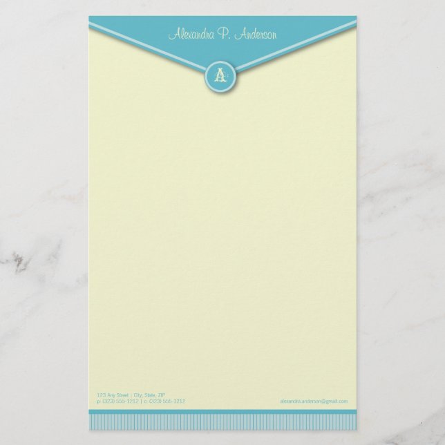 Elegant Envelope (tiffany) Monogram Stationery (Front)