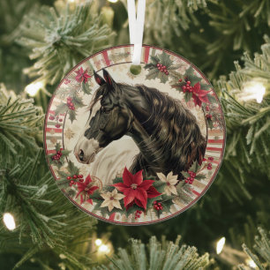 Elegant Equestrian Christmas  Glass Ornament