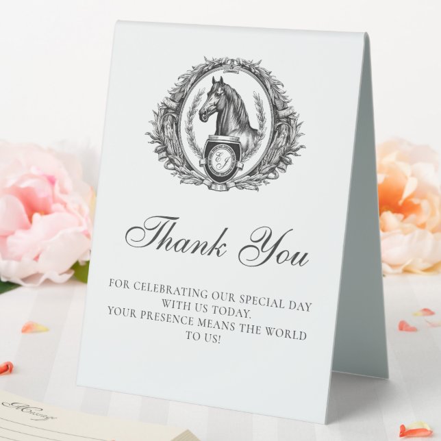 Elegant Equestrian Horse Monogram Crest Thank You Table Tent (In SItu (Wedding))