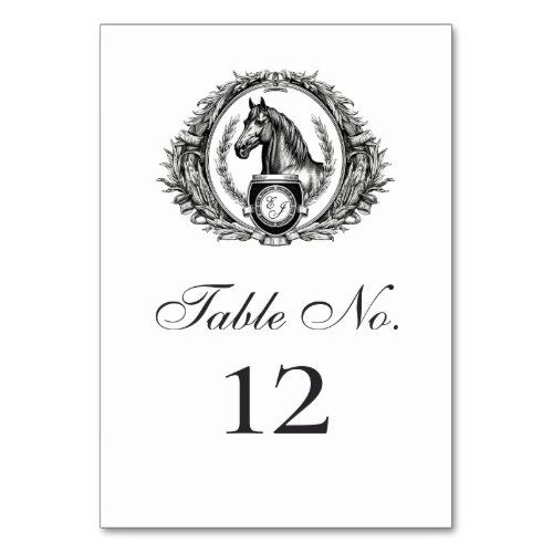 Elegant Equestrian Horse Monogram Crest Wedding Table Number