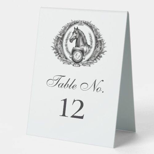 Elegant Equestrian Horse Monogram Crest Wedding Table Tent Sign