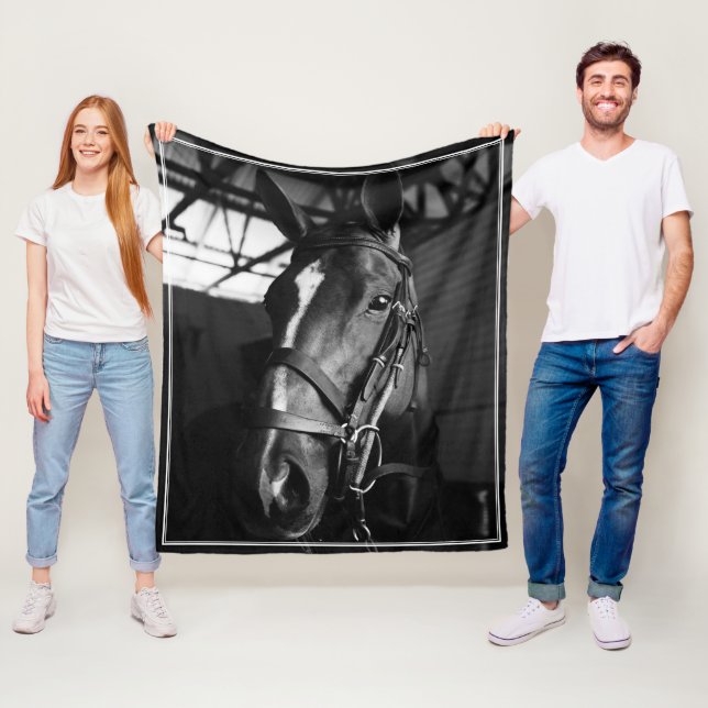 Elegant Equestrian Horse Photo Memorial Frame Fleece Blanket (In Situ)