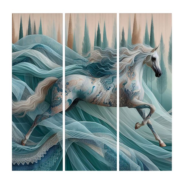 Elegant Equine, Horse, Poster, Triptych Wall Art (Front)