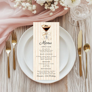 Elegant Espresso Martini Birthday Dinner Flat Menu
