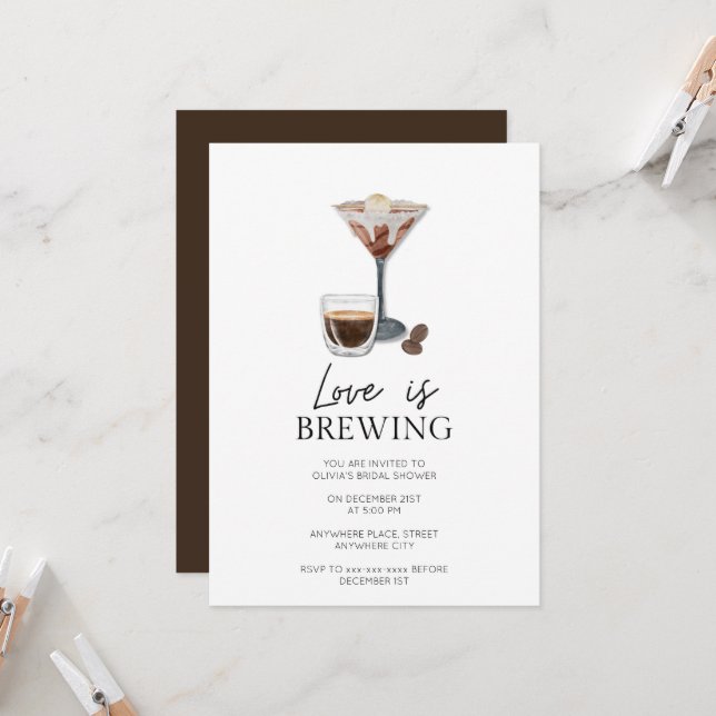 Elegant espresso martini bridal shower  invitation (Front/Back In Situ)