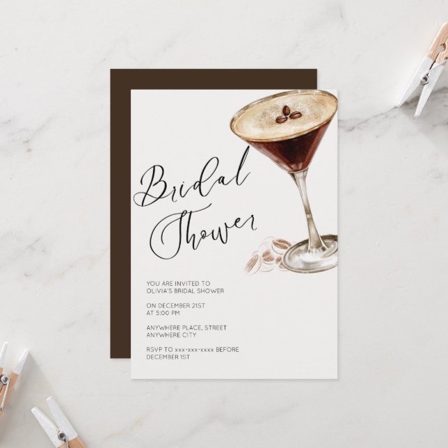 Elegant espresso martini bridal shower  invitation (Front/Back In Situ)