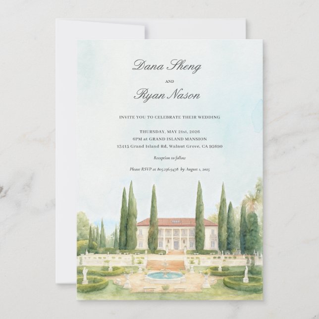 Elegant Estate | Illustrated Wedding Map Invitation (Front)