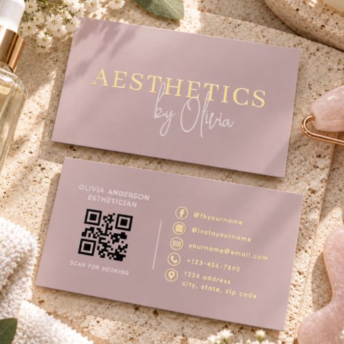 Elegant Esthetician Skin Care QR Code Foil Spot Gloss Business Cards