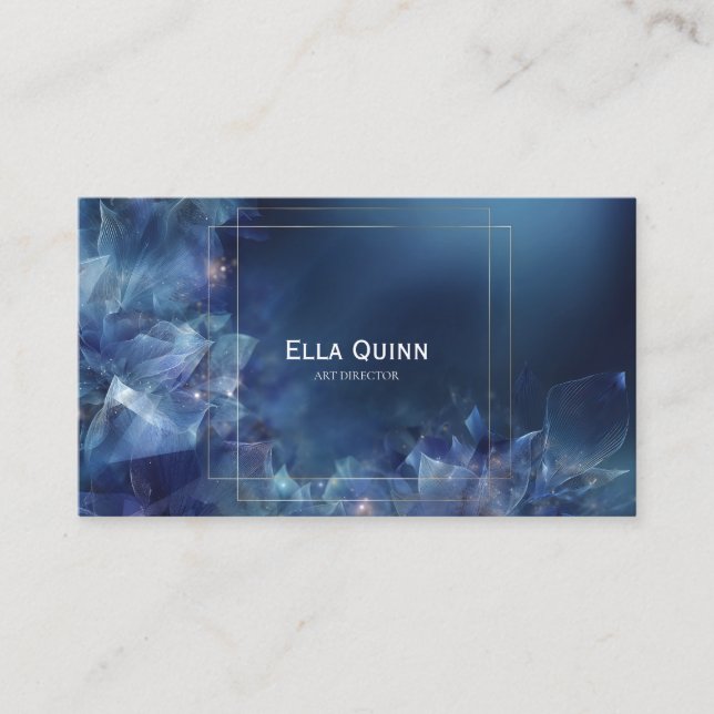 Elegant Ethereal Blue Abstract Crystalline Frame Business Card (Front)