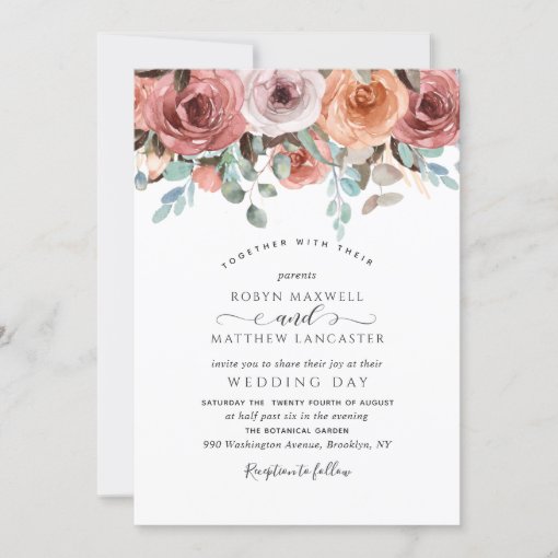 Elegant Ethereal Blush, Peach, Mint Floral Wedding Invitation | Zazzle