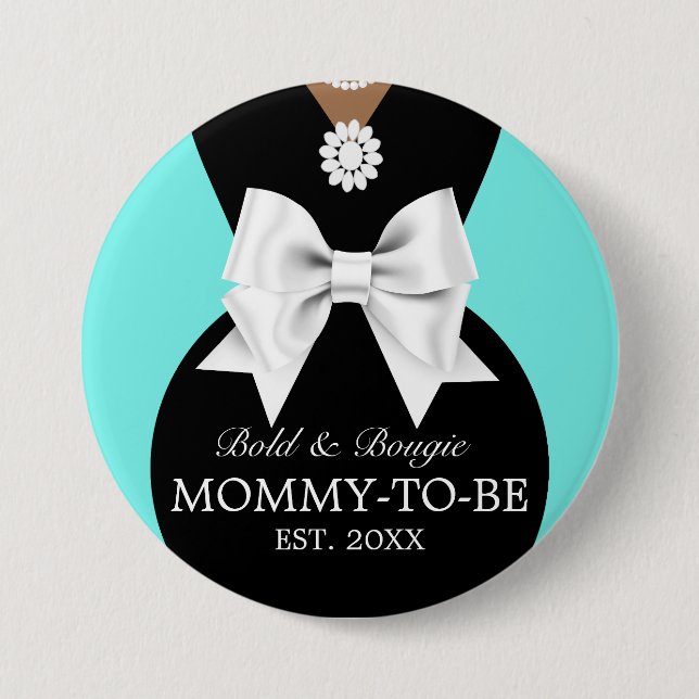 Elegant Ethnic Aqua Baby & Co Tiffany Baby Shower Button (Front)