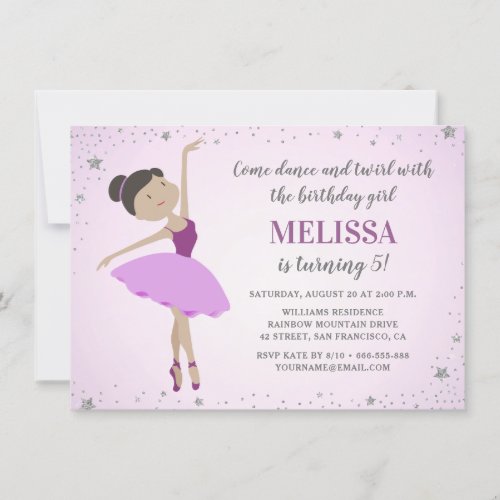 Elegant Ethnic Ballerina Purple Girl Birthday Invitation