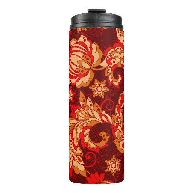 Elegant Ethnic Flowers Seamless Pattern Thermal Tumbler (Front)